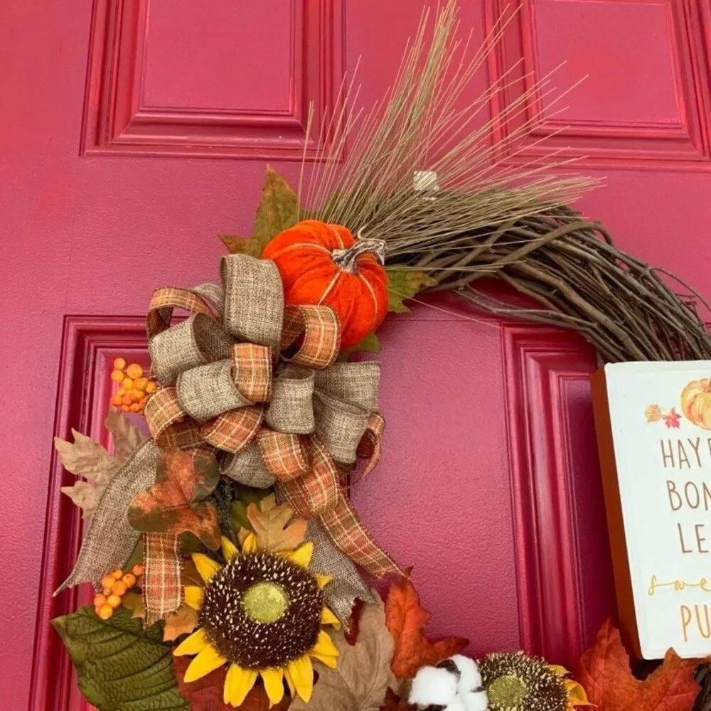 Pumpkin Fall Wreath ~ Autumn ~ Fall Wreath for Front Door ~ Thanksgiving Wreath